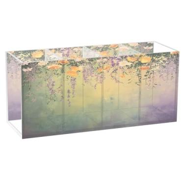 Imagem de SEHANY Porta-canetas de parede vintage de jardim para mesa, 4 compartimentos, porta-lápis de acrílico, organizador de pincéis de maquiagem, organizador de papelaria para escritório, casa