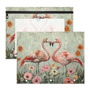 Imagem de SEHANY Pasta de lápis flamingo rosa com 3 anéis - bolsa de documentos com zíper tamanho A4 com janela transparente para sala de aula, escritório, 2 peças