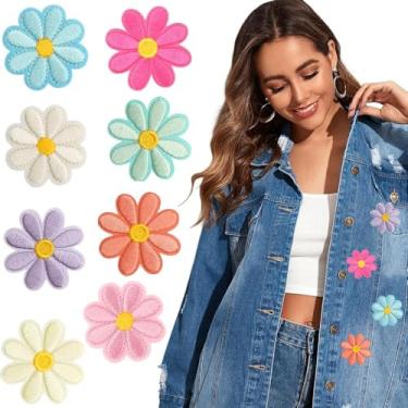 Imagem de 24 peças de aplique de flores de ferro em patches, aplique de margarida fofo, aplique de costura bordado para bolsas, jaquetas, jeans, roupas e adesivos DIY