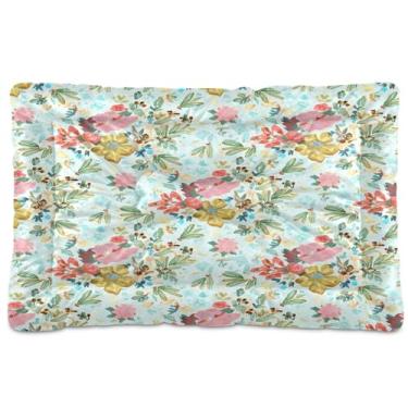Imagem de SEHANY Cama de flores coloridas para cães e gatos com fundo antiderrapante, cama de canil, colchão macio para animais de estimação, lavável para cães pequenos, médios e grandes, gatos, 61 x 45 cm
