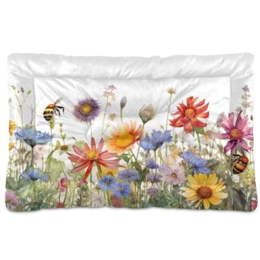 Imagem de SEHANY Cama para cães e gatos com flores silvestres coloridas com fundo antiderrapante, cama de canil, colchão macio para animais de estimação, lavável para cães pequenos, médios e grandes, gatos, 91