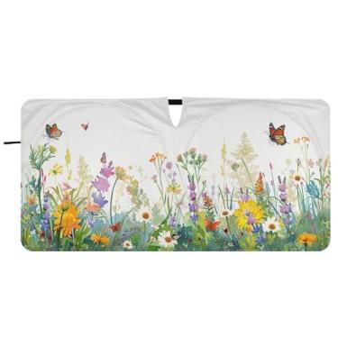 Imagem de Blueangle Aquarela flores silvestres pára-brisas sombra solar - 149.9 cm x 76.2 cm dobrável carro janela frontal blocos pára-sol raios UV viseira de sol (161)