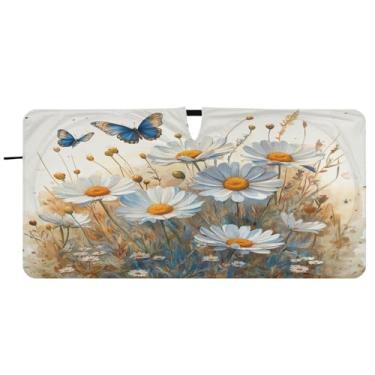 Imagem de Blueangle Aquarela Meadow Daisies Para-brisa Para-brisa - 149.9 cm x 76.2 cm Dobrável Carro Frontal Protetor Solar Blocos Raios UV Viseira de Sol (692)