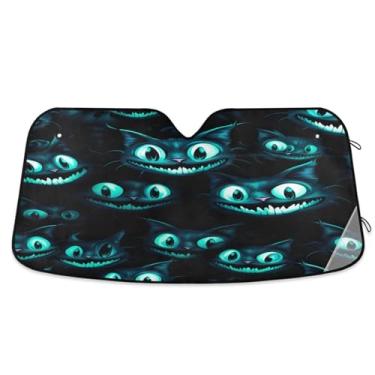 Imagem de ATTX Para-brisa de carro azul neon olho de gato 134.6 cm x 59.7 cm escudo solar universal com proteção UV, persiana de janela frontal automática dobrável para caminhões Sedans SUVs #499