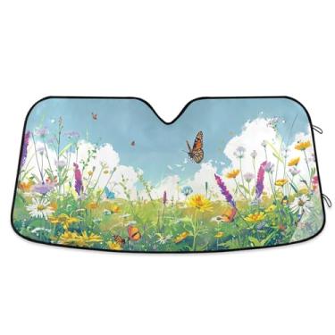 Imagem de ATTX Para-brisa de carro Summer Wild Flower 139.7 cmx70.1 cm Protetor solar universal com proteção UV, persiana de janela frontal automática dobrável para caminhões Sedans SUVs #180