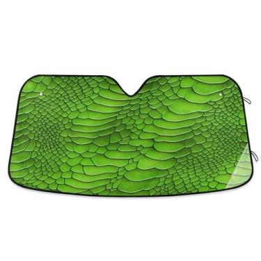 Imagem de ATTX Para-brisa de carro escamas de cobra verde 139.7 cm x 70.1 cm Escudo solar universal com proteção UV, persiana de janela frontal automática dobrável para Sedans SUVs caminhões #135