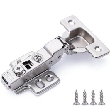 Imagem de DecoBasics Dobradiças de armário macias de meia sobreposição para armários de cozinha (2 peças) - Dobradiça de porta de armário oculta sem moldura de 105° - Ajuste de 6 vias e placa de encaixe para