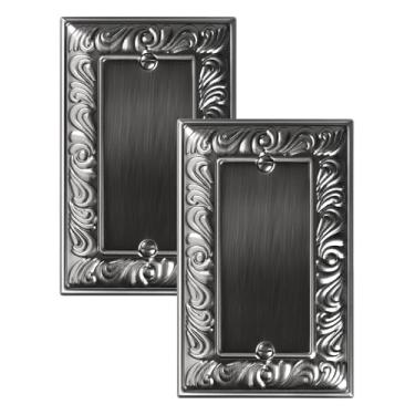 Imagem de TREEWELL Pacote com 2 placas de parede em branco, placas decorativas para interruptores e capas de tomada, placas de parede de metal prata antiga, resistentes à corrosão