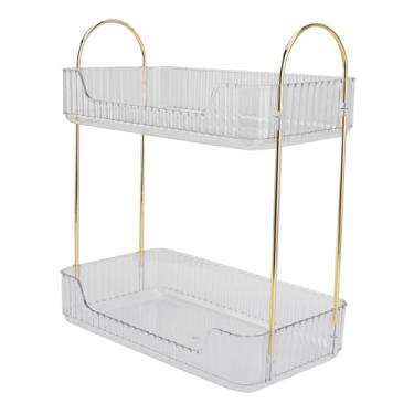 Imagem de Phefop Suporte de Maquiagem de Camada Dupla, Organizador de Prateleira de Maquiagem de Várias Camadas de Ferro Com Armazenamento Espaçoso e Design Moderno para Produtos e Acessórios de Beleza