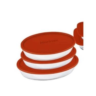 Imagem de Conjunto de Assadeiras Grandes Ovais 3 Peças Tampa Marinex, Vermelho