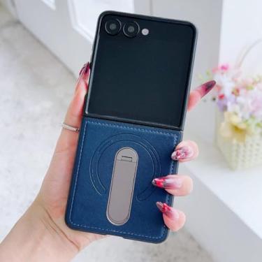 Imagem de Capa magnética giratória 360° para Samsung Galaxy Z Flip 7 Fe 6 5 4 3 Zflip7 Zflip6 5g, capa de couro de luxo (para Galaxy Z Flip3 5G/Azul)