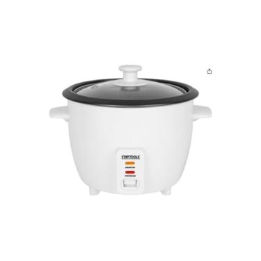 Imagem de Panela de Arroz Elétrica 1,3L, 400W, 127V, Branca, com Tampa de Vidro, Revestimento Antiaderente, Inclui Copo Medidor e Bandeja a Vapor