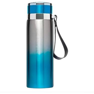Imagem de Garrafa Térmica Inox 1 Litro – Mantém Bebidas Geladas por 12h e Quentes por 6h, Tampa Antivazamento e Alta Resistência (Azul com Prata)