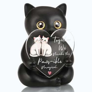 Imagem de VYNWPDFLI Presente romântico de estátua de gato preto para casal, presente de relacionamento mágico para namorado, namorada, lembrança de aniversário para casais, presente de dia dos namorados para