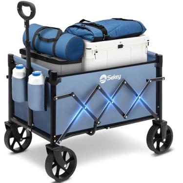 Imagem de Sekey Vagão resistente com rodas grandes, carrinho dobrável com capacidade de 99,8 kg, vagão utilitário leve, carrinho de compras de supermercado dobrável para acampamento, esportes e férias. Azul