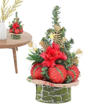 Imagem de Árvore De Natal Para Mesa,22 cm Planta Artificial Decorativa,Com Bolas e Flores Mini Árvore de Natal | Para Casa Escritório Café Quarto Sala Estante Decoração