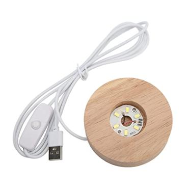 Imagem de Luqeeg Base de Luz Led Elegante Lâmpada de Exibição de Madeira para Casa 5v Interface Usb Material de Carvalho 8cm/3,1 pol. Espessura Redonda 2cm/0,8 pol. para Exibição de Vidro Artístico (base de