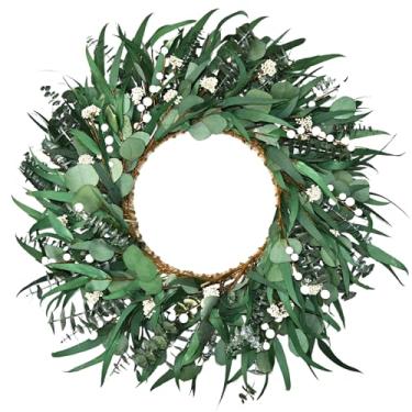 Imagem de YIYSONRK Guirlanda de eucalipto preservada de 66 cm para porta da frente, coroas extragrande, eucalipto, toque real, eterno, verão/primavera/outono, guirlandas frescas, porta de fazenda, casa, varanda