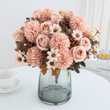 Imagem de Flores artificiais 6 cabeças bola de outono crisântemo rosa-9614(Areia vermelha-137)