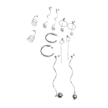 Imagem de Brinco De Festa Cor Prata Modelos Pérola Argola e Variados Kit 6 Pares