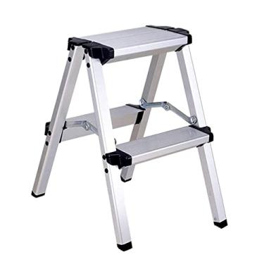 Imagem de Escada dobrável com 2 degraus, escada portátil com plataforma grande, escada multifuncional de liga de alumínio
