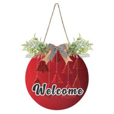 Imagem de YETTASBIN Placa de boas-vindas para árvore de Natal, placa de parede à prova d'água, guirlanda decorativa de alpendre para inauguração de casa, quintal, jardim, decoração de férias, 30 x 30 cm