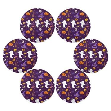 Imagem de Wassud Jogo americano conjunto de 6 lindos chapéus de bruxa de abóbora tapetes de mesa redondos para cozinha e jantar tapetes laváveis resistentes ao calor decoração de mesa 39 cm