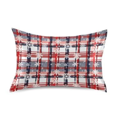 Imagem de Wassud Fronha vintage xadrez de cetim flocos de neve para cabelo e pele fronhas de seda lisa tamanho padrão capas de travesseiro respiráveis com fecho de envelope