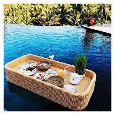 Imagem de LMJYU Bandeja de servir flutuante, bandeja de piscina, bandeja flutuante, bandeja flutuante, bandeja de café da manhã flutuante de água retrô cesta de vime para piscina de hotel villa