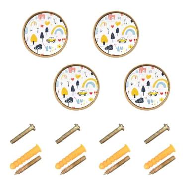 Imagem de Wassud Desenhos de rabiscos coloridos pacote com 4 maçanetas de armário redondas para móveis puxadores e puxadores de gaveta de cômoda de cozinha de 3,6 cm
