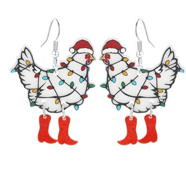 Imagem de WCRAZYE Brincos de Natal para mulheres, fofos, engraçados, árvore de Natal, vaca, Papai Noel, galinha, gato, acessórios de Natal, roupas, joias de férias, Small, Liga de aço, Sem pedras preciosas
