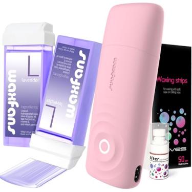 Imagem de Kit de cera roll, kit de depilação para depilação, kit de depilação para mulheres, kit de rolo de cera para todos os tipos de pele, kit de depilação de rolo de cera para mulheres, com 2 cartuchos de