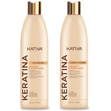 Imagem de Conjunto de 2 pacotes de xampu e condicionador de queratina. Nutrição, suavidade e brilho sem sulfatos. Sem sal e parbens.