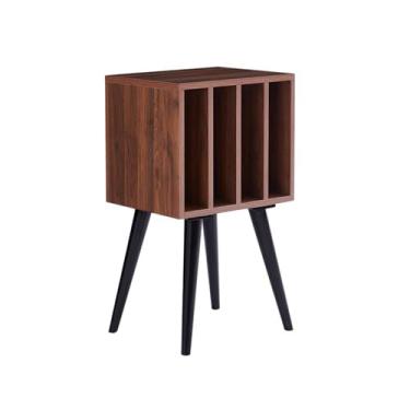 Imagem de Suporte para armazenamento de CDs Armário minimalista de madeira com pés altos para guardar discos vinil, ideal para salas estar, espera e escritórios