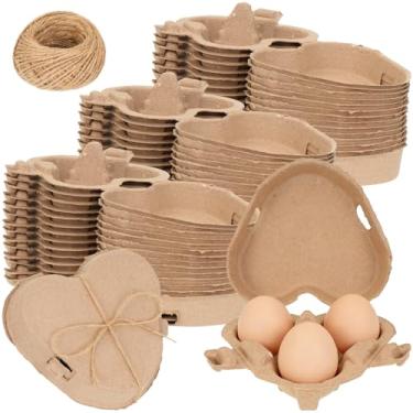 Imagem de 40 caixas de ovos em forma de coração – bandejas de polpa de papel de 14 cm com corda de juta para 3 ovos, suporte reutilizável para ovos de galinha para quintal, presentes de dia dos namorados e uso