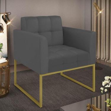 Imagem de Poltrona Sala Decorativa Elisa Pé De Aço Lateral Dourado Sintético Gra