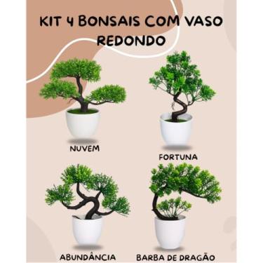 Imagem de Genérico, Kit 4 Plantas Bonsais Artificiais Realistas Vaso Redondo Beleza sem Manutenção Natureza sem Cuidados