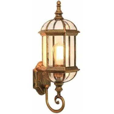 Imagem de WLHAZMWY Lâmpada de parede europeia à prova d'água de alumínio fundido, arandela de parede externa, lanterna de vidro, jardim varanda lâmpada de corredor iluminação (ouro)