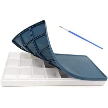 Imagem de 24 paletas de tinta, suporte de tinta de plástico, protetor de tinta aquarela, guache, poços de tinta de grafite acrílico com 1 pincel fino, bandejas de tampa de borracha preparadas para artistas