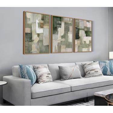 Imagem de Shoci Grande moldura abstrata Wabi Sabi arte de parede neutra luz verde bloco de cores imagens em tela flutuador natural emoldurado simples branco cinza bege decoração para sala de estar quarto