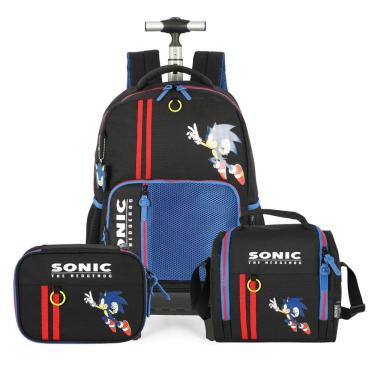 Imagem de Mochila Rodas Lancheira Térmica Estojo Box Sonic Escolar