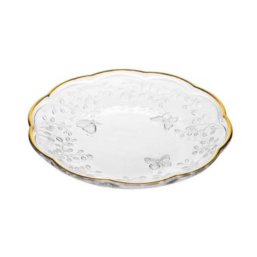 Imagem de Prato para Sobremesa de Cristal New Butterfly Transparente C/Fio de Ouro 20cm Lyor