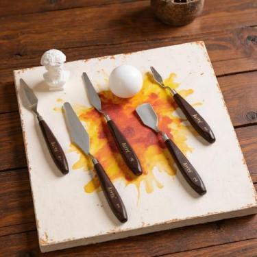 Imagem de Espátula de creme de bolo, 5 peças, espátula de bolo de aço inoxidável com cobertura, ferramenta de pastelaria, conjunto de mistura, pintura a óleo, decoração, creme, toner para bolo, fondant