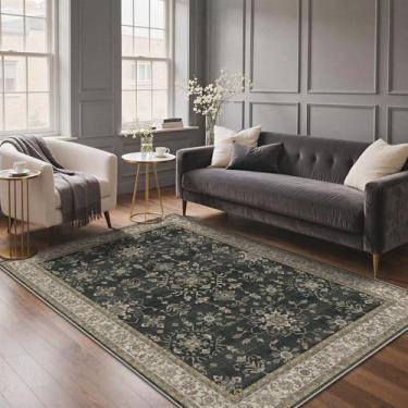 Imagem de GENIMO Tapetes de área de 15 x 23 cm, lavável à máquina, antiderrapante, macio, retrô, vintage, boho, para sala de estar, quarto, sala de jantar, escritório em casa, preto dourado