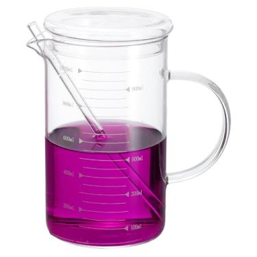 Imagem de PATIKIL Copo medidor de vidro de 1000 ml, copo de vidro borossilicato, copos graduados de medição líquida com tampa de vidro, bico em forma de V para cozinha, bebendo, restaurante, balança impressa em