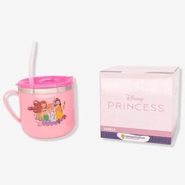 Imagem de Zonacriativa - Caneca Térmica Flip Princesas Disney (250ml) | Aço inoxidável, bpa free, alça ergonômica e canudo de silicone | Ideal para lanche e escolinha