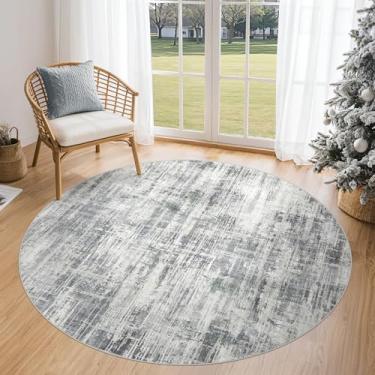 Imagem de Tapete redondo de 1,5 m para sala de estar: 12,5 x 12,8 cm, lavável, neutro, abstrato, moderno, macio, antiderrapante, interior, piso de chão, tapete resistente a manchas para quarto, sala de jantar