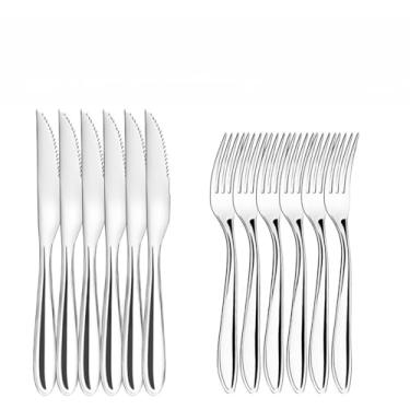 Imagem de Kit Jogo De Talheres Talher Em Inox 48 Peças Garfo Faca Serra Colher De Mesa E Colher De Sobremesa Faqueiro(KIT 12 GARFO + 12 FACA)