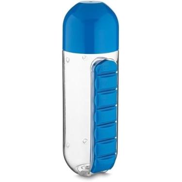 Imagem de Garrafa de Água 600ml com Porta Comprimidos Semanal • Tampa Copo • Ideal para Medicamentos, Viagens, Academia e Rotina Diária| Azul