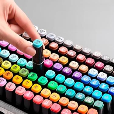 Imagem de Marcadores Artísticos Ponta Dupla, 60 Cores, Ponta Fina 0.6mm e Pincel 0.8mm, Tinta à Base de Álcool, com Estojo Organizador, 14cm